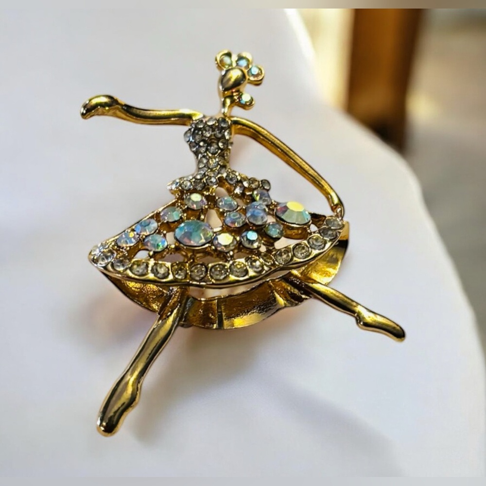 Elegant Gold Tone Ballerina Brooch